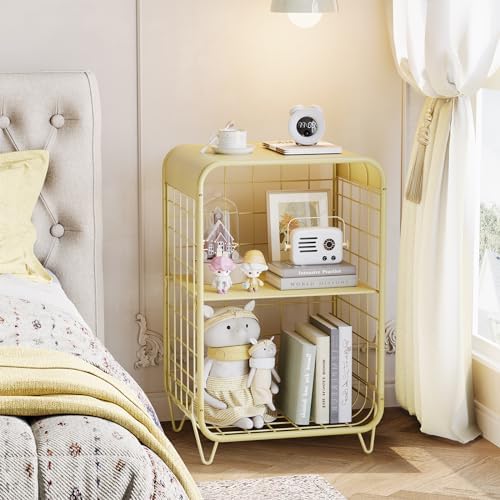 APEXCHASER Cute Nightstand,3-Tier Metal Side Table,Yellow