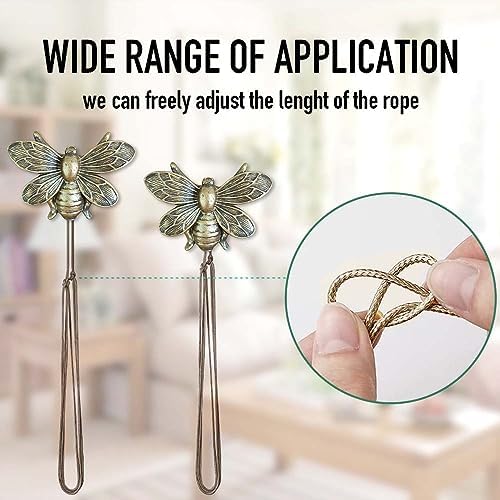 Curtain Holdbacks Set of 4, Brown Resin Magnetic Curtain Tiebacks Flying Bee Curtain Holders, Ties for Drapes, Farmhouse Decoration Accessories