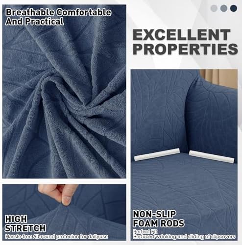 YEMYHOM Couch Cover Latest Jacquard Design High Stretch Sofa Covers for 2 Cushion Couch, Pet Dog Cat Proof Loveseat Slipcover Non Slip Elastic Furniture Protector (Medium, Begonia Leaf Navy)