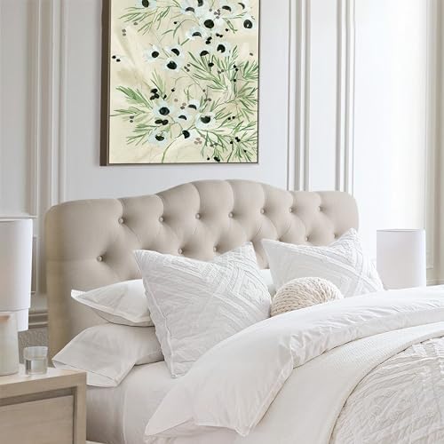 Rosevera Givanna Adjustable Height Headboard with Linen Upholstery and Button Tufting for Bedroom, King, Classic Beige