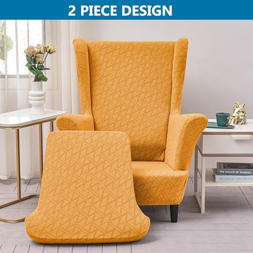 HZDHCLH Wingback Chair Slipcovers 2 Piece,Stretch Spandex Wingback Chair Covers for Living Room Armchair,Washalbe Sofa Slipovers