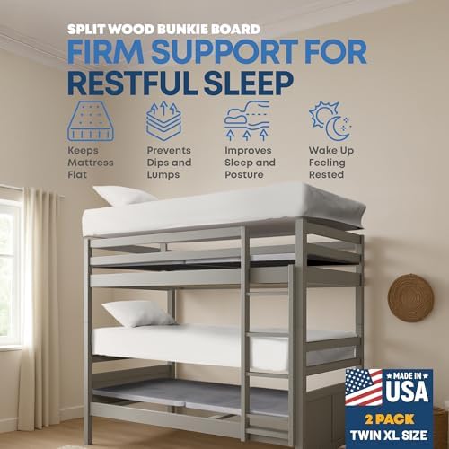 Greaton, 1.5-Inch Split Wood Bunkie Board Twin XL Size, Under Mattress Support, Fits Bed Frames, bunk beds, Fully Assembled, Breathable Fabric Cover, Replaces Bed Slats or Box Spring