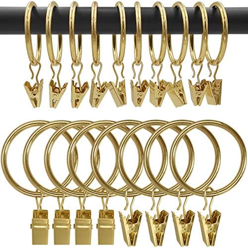 100 Pack Metal Curtain Rings with Clips, 1.5 in ID, Gold