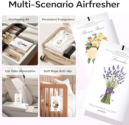 MYARO 12 Pack Assorted Garden Scented Sachets, Closet Deodorizer Freshener