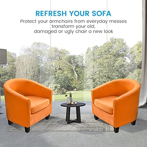 MIFXIN 2 Pieces Velvet Tub Chair Covers with Cushion Cover Stretch Soft Removable Tub Chair Slipcovers Armchair Sofa Couch Furniture Protector Cover for Living Room Club Bar Counter (Orange)
