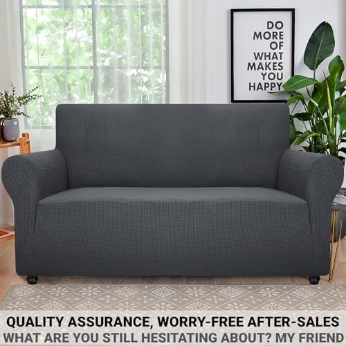 ZNSAYOTX Super Stretch Couch Cover Love Seat Sofa Covers for Living Room Dogs Pet Friendly Furniture Protector Spandex Loveseat Slipcovers with Anti Slip Foam Sticks (Dark Grey, Loveseat)