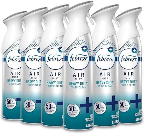 Febreze Air Mist, Air Freshener Spray, Odor Fighting Room Spray, Deodorizer for Home Bathroom Kitchen Office Apartment Dorm Room Classroom, Heavy Duty Crisp Clean Scent, 8.1oz, (Pack of 6)