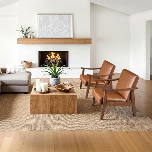 Yaheetech Accent Chairs Set of 2, Mid-Century Armchairs, Light Brown