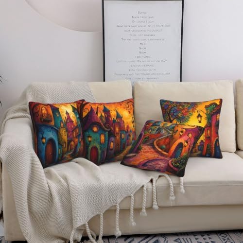 Houses Decorative Throw Pillow Covers 18x18 Inch Set of 4