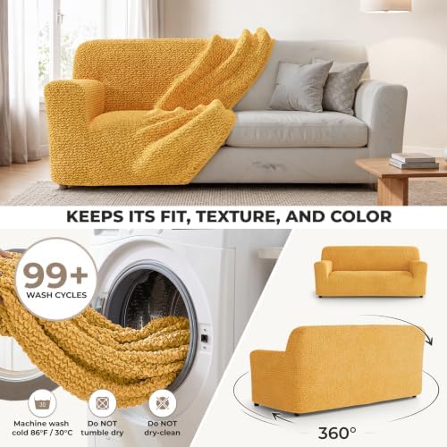 PAULATO Premium Stretch Couch Covers for Sofa - Sofa Chair Cover Washable, Dogs & Pets Friendly - Elastic Polyester Loveseat Slipcovers - Non-Slip Love Seat Couch Covers - Mango (64"-85" Wide)
