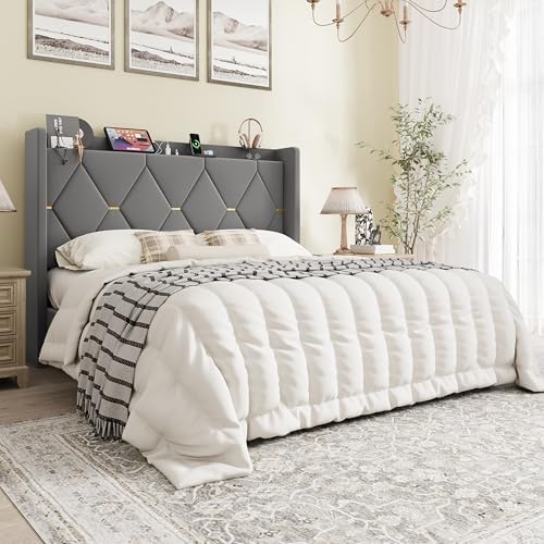 SHA CERLIN Full Size Bed Frame with Storage Headboard & Charging Station