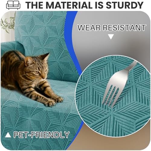 YEMYHOM 1 Piece Stretch Couch Covers for 3 Cushion Couch, Jacquard Sofa Cover with Non-Slip Elastic Bottom, Thickened Slipcover Furniture Protector for Dogs Pets (Large, Peacock Blue）
