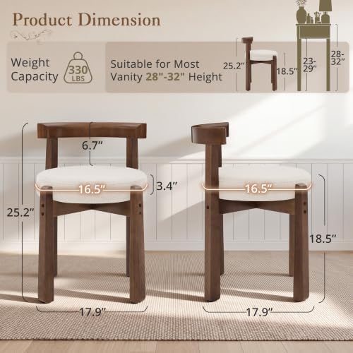 LUE BONA Wood Vanity Chair Stool with Back, Mid-Century Makeup Bench, Beige