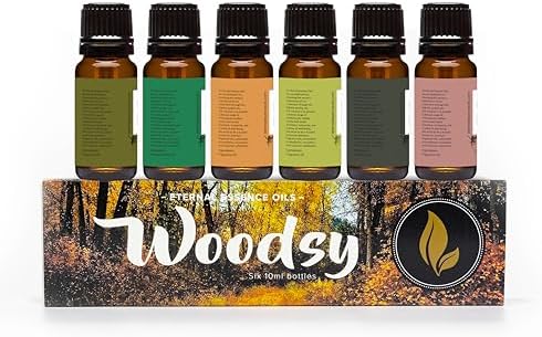Eternal Essence Oils Woodsy Premium Fragrance Oils Set - Including Pine, Cedar Wood, Sandalwood, Bamboo & Teak, Woodland Bay and Frankincense - Rustic and Woody Scented Oils (6 Pack)