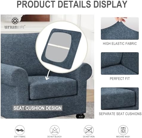 URBANLIFE 2-Piece Stretch Sofa Covers for 1 Cushion Couch, Dusk Blue Gray