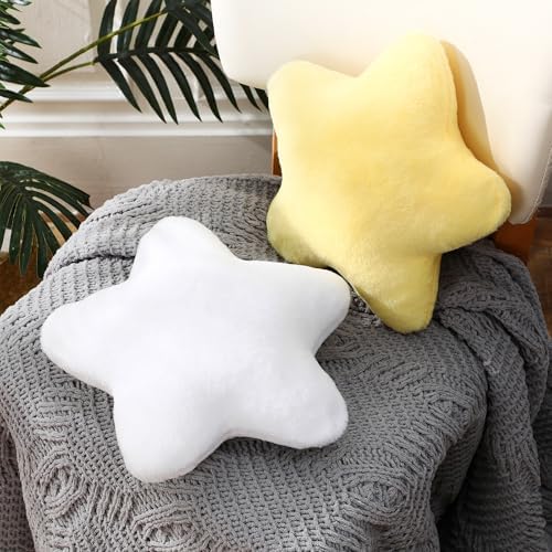 Beeveer 2 Pcs 11 Inch Star Pillow Decorative Gift, Yellow, White