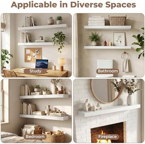 36 Inch Floating Shelves for Wall, 8"D Wood Storage Shelves, White Finish