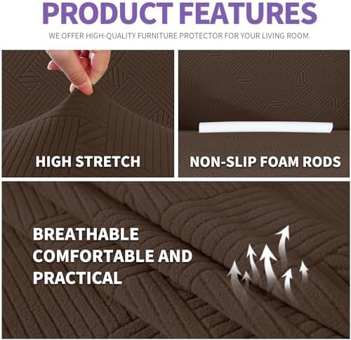 ZNSAYOTX Super Stretch Loveseat Covers (57"-70"), New Striped Love Seat Slipcover, Dogs Pet Friendly Anti-Slip Couch Protector Spandex Durable 2 Seater Fabric Sofa Cover (Coffee, Loveseat)