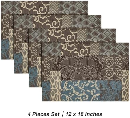Loom and Mill Luxury Fabric Table Placemats Set of 4, 12x18 Inches, Blue