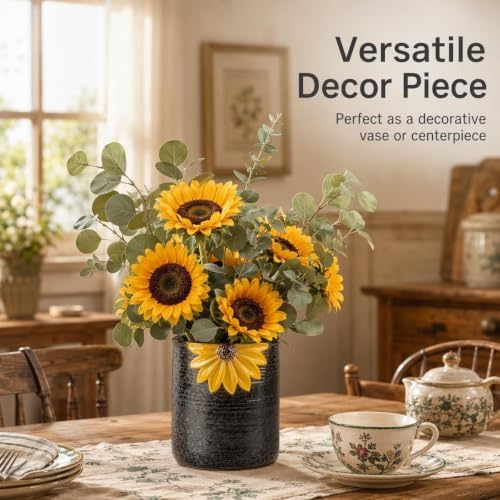 Ceramic Utensil Holder Sunflower Kitchen Utensil Crock Flower Vase Decor