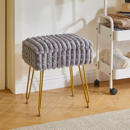 IBUYKE Rectangle Vanity Chair Ottoman, Footrest Stool, Grey WBD004G