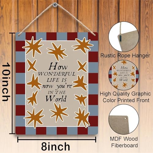 FUGWN Vintage Nursery Hanging Wooden Signs 8x10, How Wonderful Life Is Now You're In the World Wall Decor Wood Plaque Hanging Decorations for Kids Toddler Boys Girls Room Bedroom Playroom Door Decor