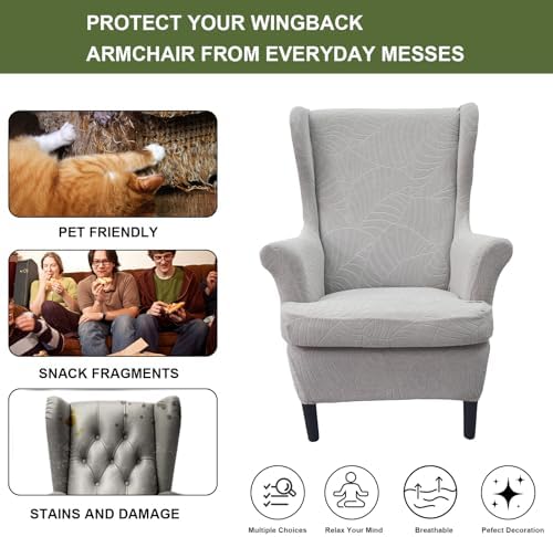 HAOYONG Waterproof Wing Chair Slipcovers Stretch Wingback Chair Covers 3 Pieces Wingback Armchair Removable Slipcover Chair Slip Covers Washable Armchair Protector Cover for Living Room and Bedroom