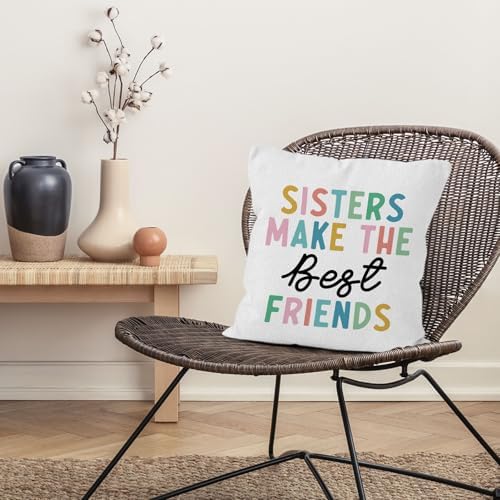 Girls Room Throw Pillow Cover 18x18, Sisters Make the Best Friends Decorative Pillow Covers for Kids Toddler Girl Nursery Room Bedroom Playroom, Playroom Accent Pillows Cover Pillowcases