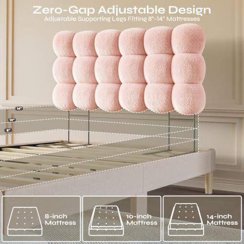 Pinmoco Full Cloud-Shaped Upholstered Headboard, Teddy Fleece Pink