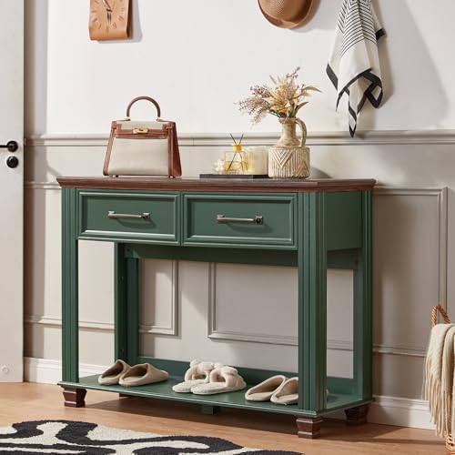 SAVOR LIFE 46" Farmhouse Console Table with Drawers, Green Entryway Table