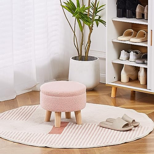Wimarsbon Round Storage Ottoman,Footstool with Padded Seat and Wood Legs