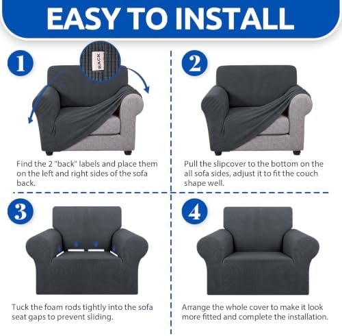 KEKUOU Stretch Chair Sofa Slipcover, Single Couch Cover,Charcoal