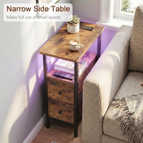 LOAKEKEL Narrow Nightstand with Charging Station, End Tables Living Room