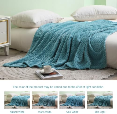 Exclusivo Mezcla Fleece Throw Blanket for Couch Sofa, 50”x70”, Slate Blue