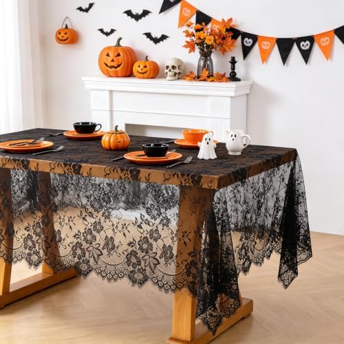 Rustic Black Tablecloths 60x120 Inches Lace Overlay Wedding Decor 10 Packs