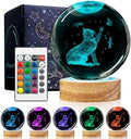 3D Cat Crystal Ball Night Light Cat Lover Gifts for Women Upgraded 3.15 In Cat Figurines Glass Ball Home Decor Lamps with 16 Color Cat Collectibles Snow Globes Gift for Girl Cat Lamp for Her Mom