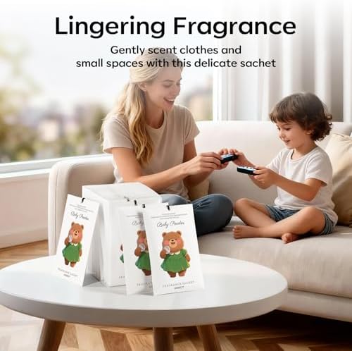 MYARO 12 Pack Baby Powder Scented Sachets, Closet Deodorizer Car Freshener