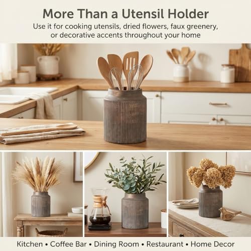 Rustic Utensil Holder, Ceramic Vintage Kitchen Utensil Holder