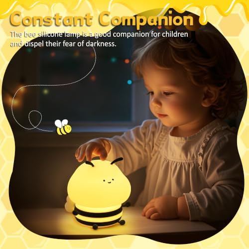 OkiyiD Bee Gifts, Cute Bee Night Light, Animal Silicone Nursery Lamp with Dimming and Timing Function, 9 Lighting Effects, Cute Room Decor Lights