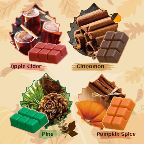 Fall Wax Melts Tarts, Strong Scented Autumn Wax Cubes, 8 Pack Soy Wax Cubes for Warmer - Pumpkin Pie, Cinnamon, Harvest Spice, Apple Cider, Pine, Vanilla, Snickerdoodle, Pumpkin Spice