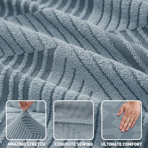 ZNSAYOTX 4 Piece Stretch X-Large Couch Covers (92"-112") New-Rectangle Texture, Thick Sofa Covers for 3 Cushion Oversized Couch Universal Sofa Slip Cover with Elastic Bottom & Buckle, Light Grey