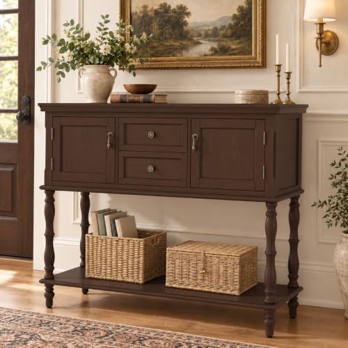 ARTPOWER Console Table with 2 Drawers, Retro Entryway Table with 2 Door