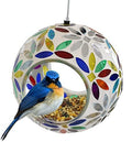 Sunnydaze Mosaic Glass Bird Feeder for Outdoors, Rainbow Daisies