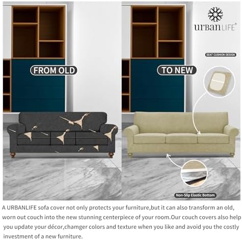 URBANLIFE 4-Piece Stretch Sofa Covers for 3 Cushion Couch, Coffee