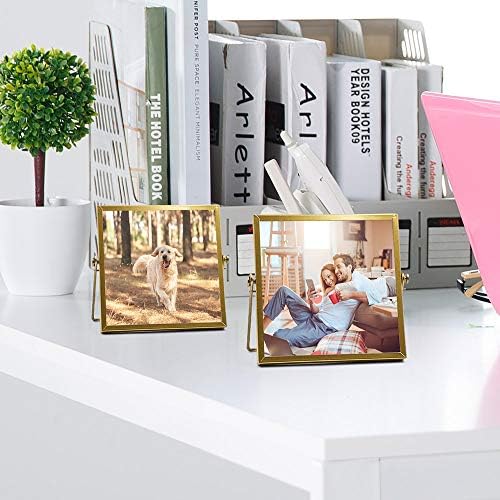AceList Gold Picture Frames, Set of 3 Metal Floating 4 in Frame with Stand