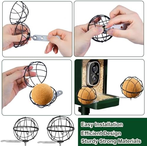 2PCS Metal Suet Ball Holder for Bird Buddy, Bird Suet Ball Cage Durable Bird Feeder Accessories with 5mm Screw Hole and 2 Perch Extender Compatible with Outdoor Smart Feeders (Dia 3.15", Dia 2.75")