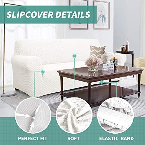 YEMYHOM Couch Cover Latest Jacquard Design High Stretch Sofa Chair Covers for Living Room, Pet Dog Cat Proof Armchair Slipcover Non Slip Magic Elastic Furniture Protector (Small, White)