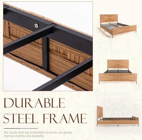 Brafab Boho Queen Rattan Bed Frame with Headboard and Footboard