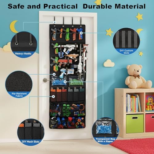 Over The Door Nerf Gun Toy Storage Organizer with Multi Pockets and Slots