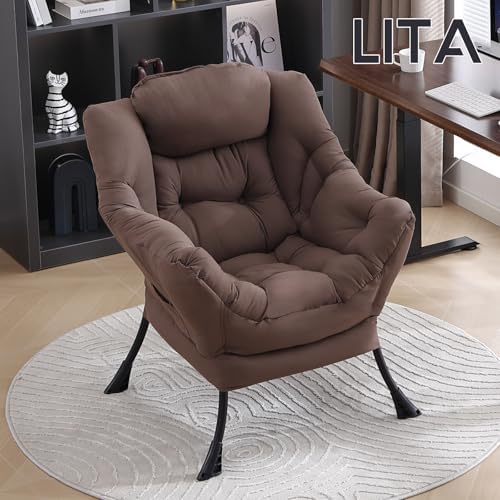 LITA Lazy Chair, Comfy Accent Reading Chair, Dark Brown